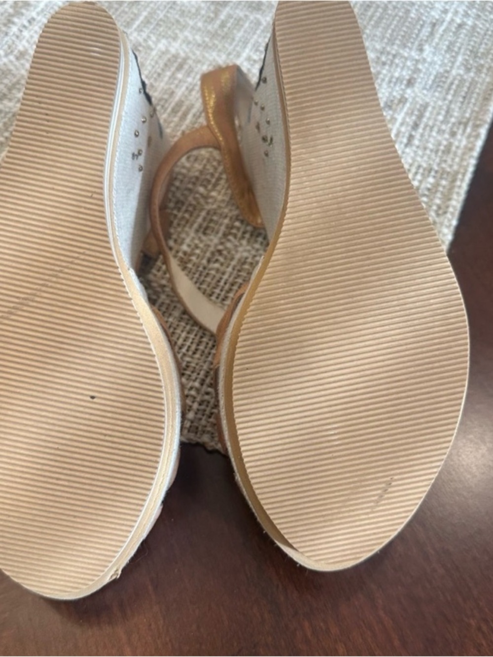 Coach Tan Leather Embroidered Wedge Sandals with Multicolor Heel - Picture 4 of 5